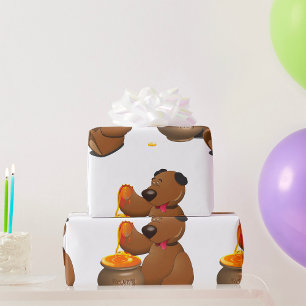 Adorable Honey Loving Bear with Honey Pot  Wrapping Paper