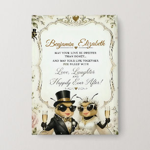 Adorable Honeybees, elegant floral wedding Button