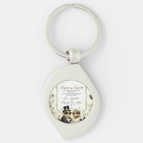Adorable Honeybees, elegant floral wedding Keychain