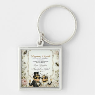 Adorable Honeybees, elegant floral wedding Keychain