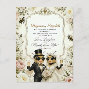 Adorable HoneyBees, elegant floral wedding Postcard