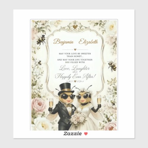 Adorable Honeybees, elegant floral wedding Sticker