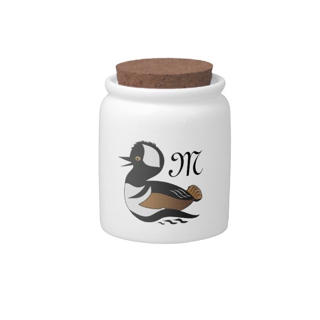 Adorable Hooded Merganser Duck Swimming Cartoon Candy Jar (Front)