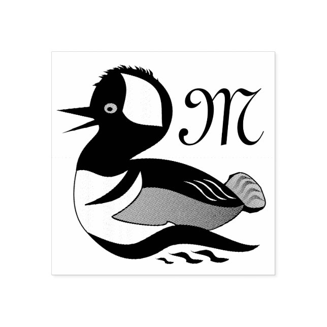 Adorable Hooded Merganser Duck Swimming Cartoon Rubber Stamp (Imprint)