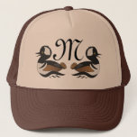 Adorable Hooded Merganser Duck Swimming Cartoon Trucker Hat