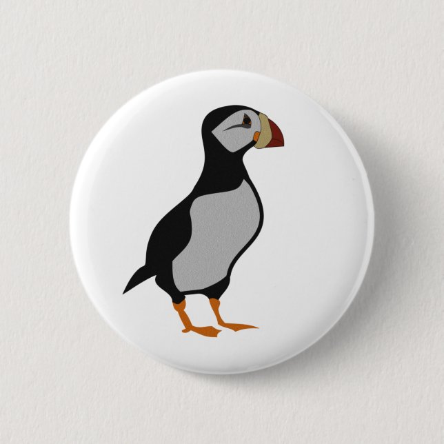 Adorable Horned Puffin Standing Cartoon Button (Front)