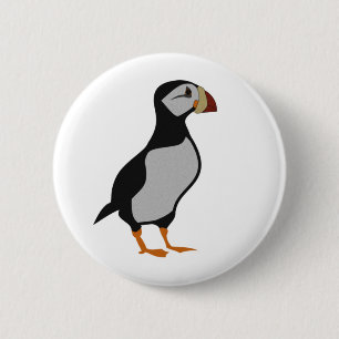 Adorable Horned Puffin Standing Cartoon Button