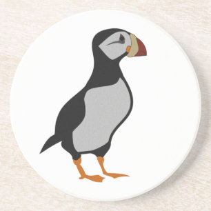 Adorable Horned Puffin Standing Cartoon Coaster
