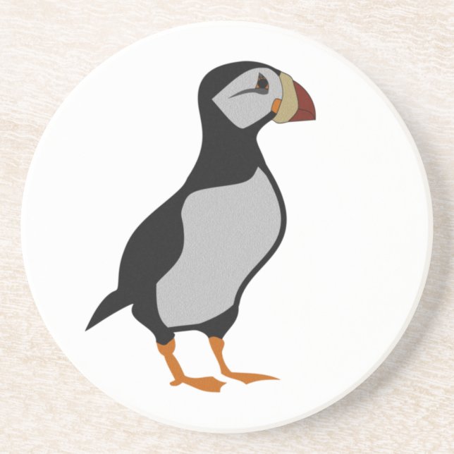 Adorable Horned Puffin Standing Cartoon Coaster (Front)