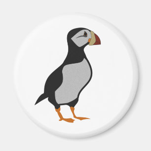 Adorable Horned Puffin Standing Cartoon Magnet