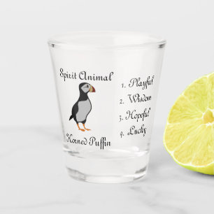 Adorable Horned Puffin Standing Cartoon Shot Glass