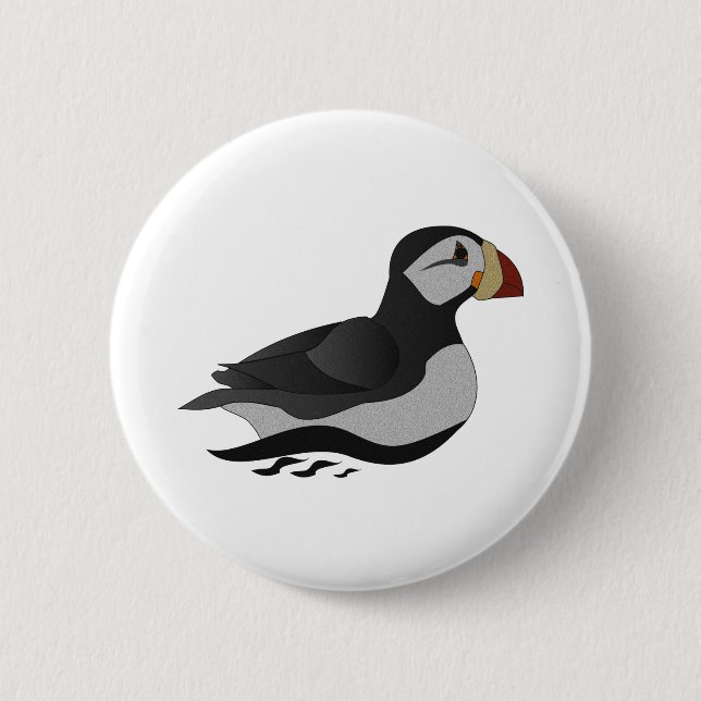 Adorable Horned Puffin Swimming Cartoon Button (Front)
