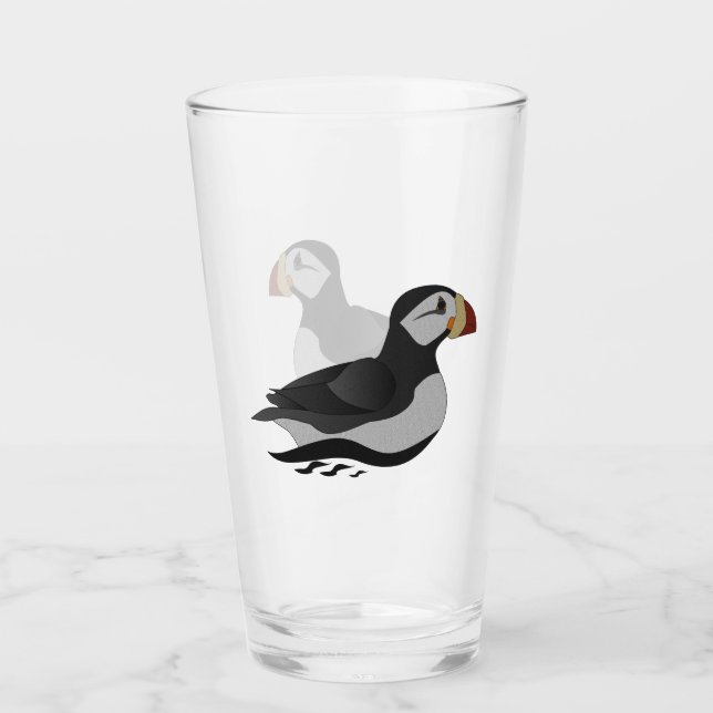 Adorable Horned Puffin Swimming Cartoon Glass (Front)