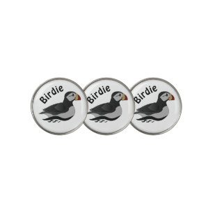 Adorable Horned Puffin Swimming Cartoon Golf Ball Marker