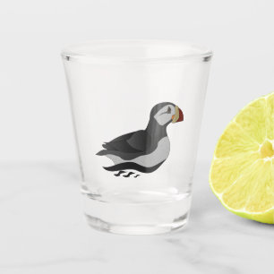 Adorable Horned Puffin Swimming Cartoon Shot Glass