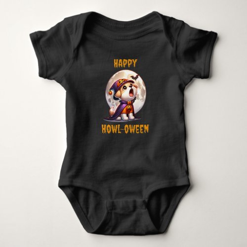 Adorable Howling Halloween Pup Under the Moon Baby Bodysuit