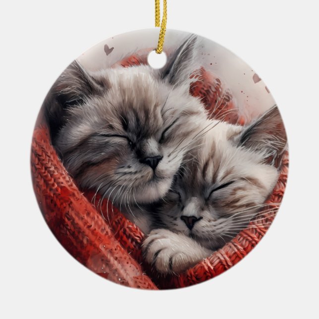ADORABLE HUGGING SIAMESE CATS CERAMIC ORNAMENT (Front)