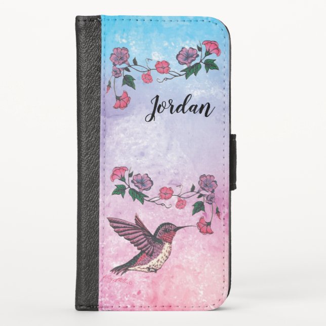 Adorable Hummingbird And Flowers iPhone Wallet Case (Front)
