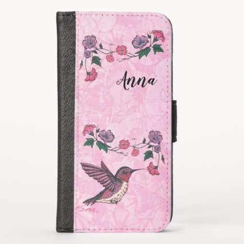 Adorable Hummingbird And Flowers iPhone X Wallet Case