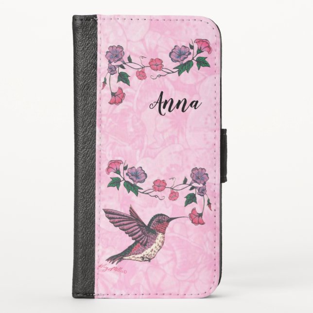 Adorable Hummingbird And Flowers iPhone Wallet Case (Front)