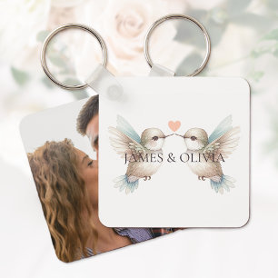 Adorable Hummingbirds Add Photo Name Keychain 