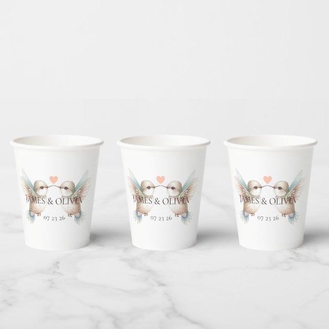 Adorable Hummingbirds Wedding Couple Paper Cups (Multi)