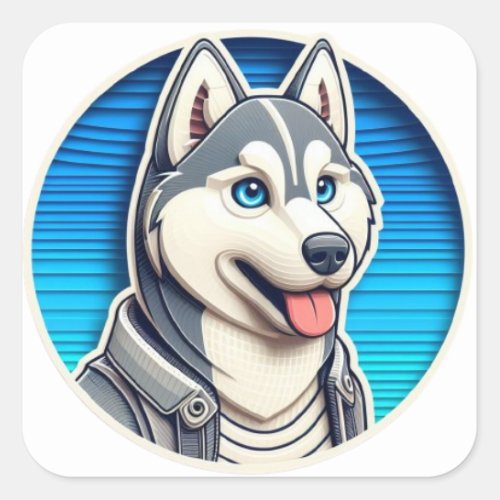 Adorable Husky Dog Round Sticker for laptops