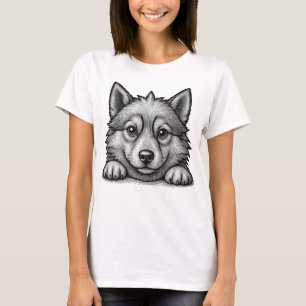 Adorable Husky Puppy Wood Engraving Style T-Shirt