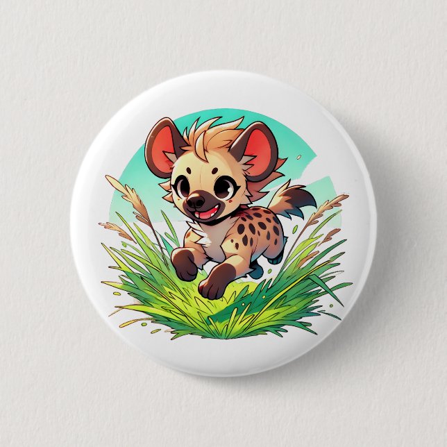 Adorable hyena is bounding through a field button (Front)