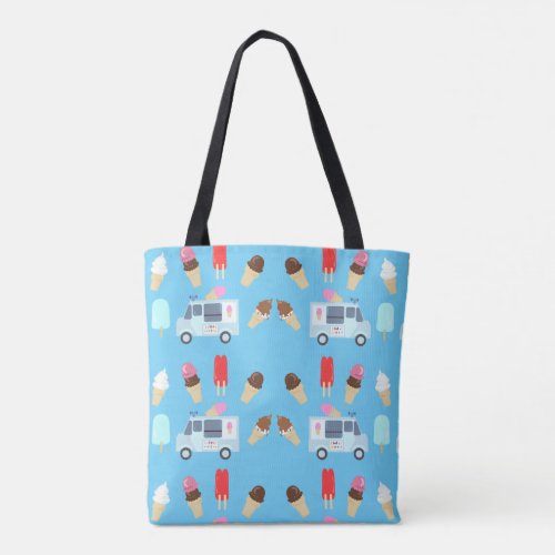 Adorable Ice Cream Truck Illustrated Pattern Tote Bag