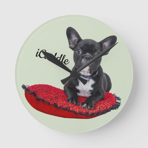 Adorable iCuddle French Bulldog Round Clock