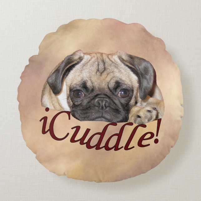 Adorable iCuddle Pug Puppy Round Pillow (Front)