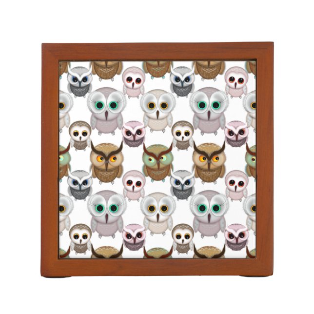 Adorable Illustrated Owls Pattern Desk Organizer (Back)