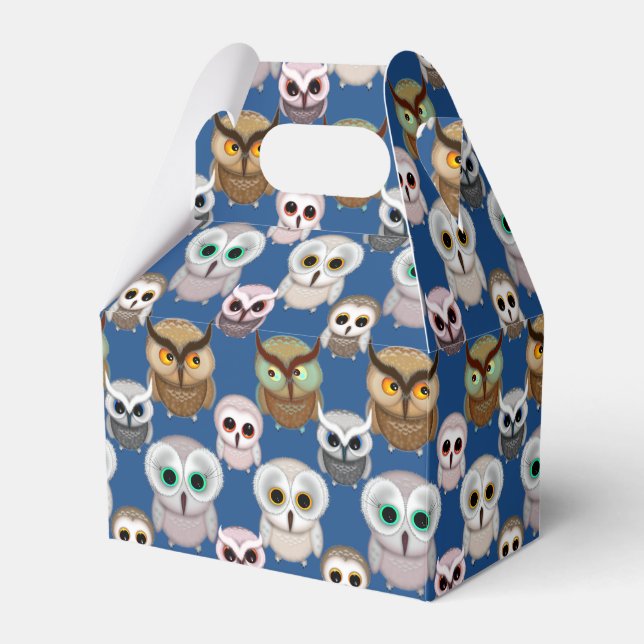Adorable Illustrated Owls Pattern Favor Boxes (Front Side)