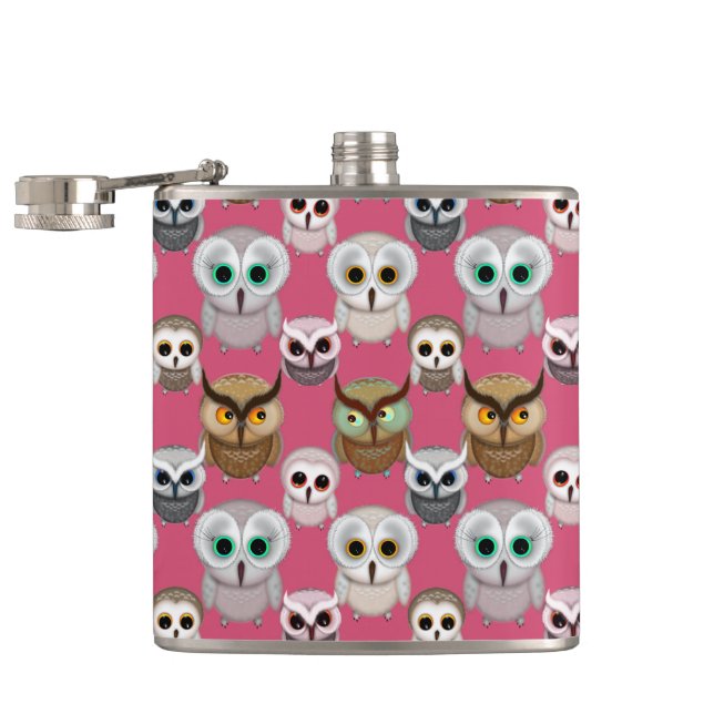Adorable Illustrated Owls Pattern Flask (Opened)
