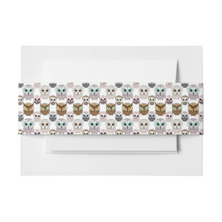 Adorable Illustrated Owls Pattern Invitation Belly Band