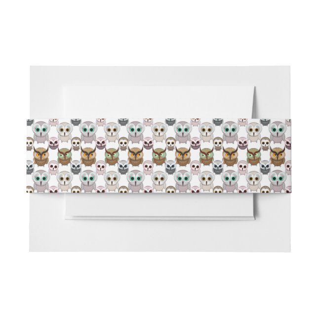 Adorable Illustrated Owls Pattern Invitation Belly Band (Front Example)