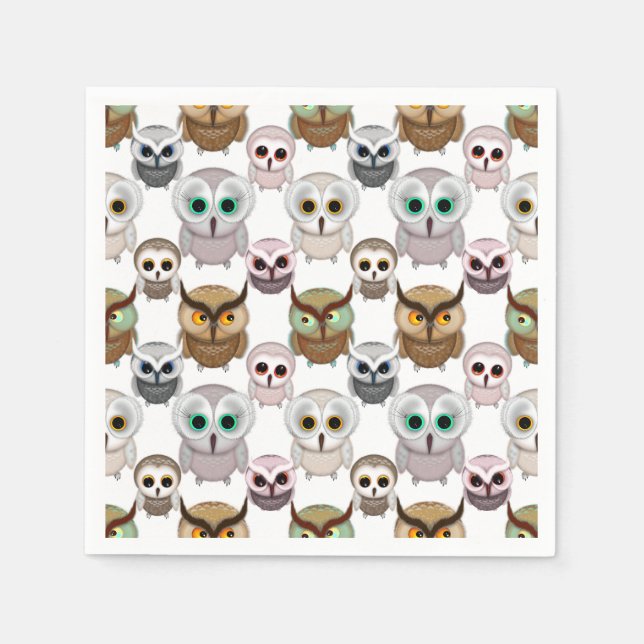 Adorable Illustrated Owls Pattern Paper Napkins (Front)