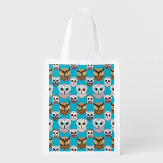 Adorable Illustrated Owls Pattern Reusable Grocery Bag