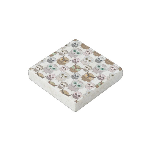 Adorable Illustrated Owls Pattern Stone Magnet (Angled)