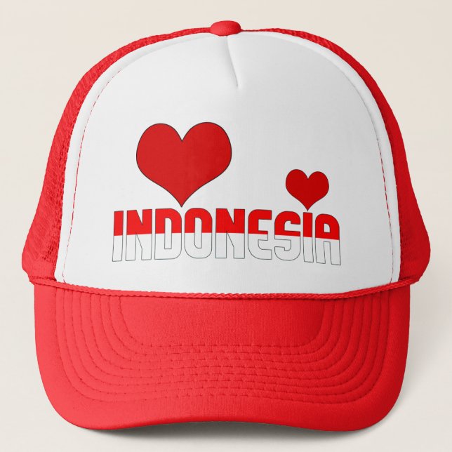 Adorable Indonesia Flag Hearts Patriotic Trucker Hat (Front)