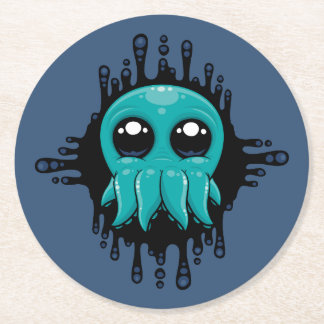 Adorable Inky Baby Octopus Friend Round Paper Coaster