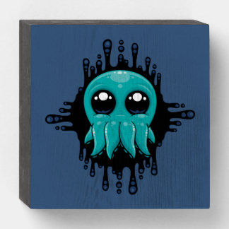 Adorable Inky Baby Octopus Friend Wooden Box Sign