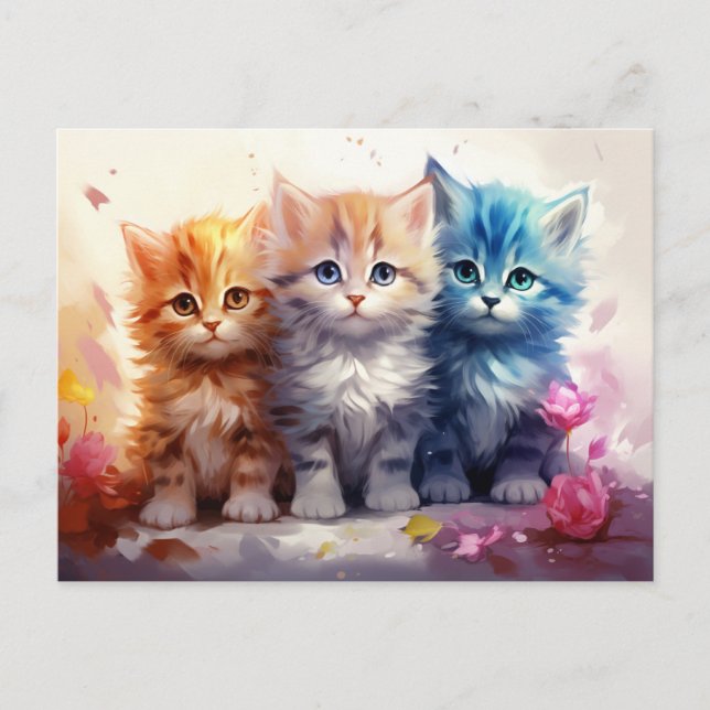 Adorable Innocent Painterly Kittens  Postcard (Front)