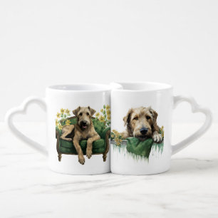 ADORABLE IRISH TERRIER DOG FACE COFFEE MUG SET