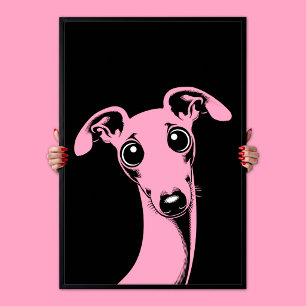 Adorable Italian Greyhound Pink & Black Pop Art Poster