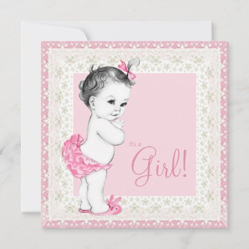 Adorable Ivory and Pink Baby Shower Personalized Invites