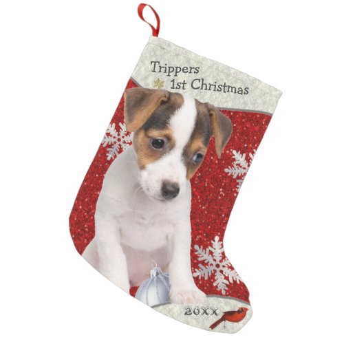 Adorable Jack Russell Puppy Christmas Stocking