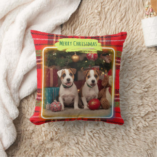 Adorable Jack Russell Terrier puppies with a check Throw Pillow
