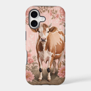 Adorable Jersey Cow Pink Floral iPhone 17 Case